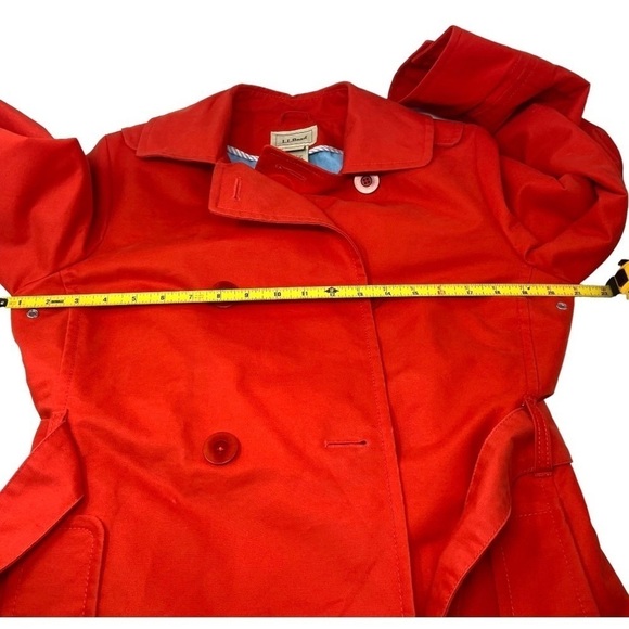 LL Bean Trench Jacket Double Breasted Peacoat Red Belted 100% Cotton MEDIUM - Picture 11 of 14